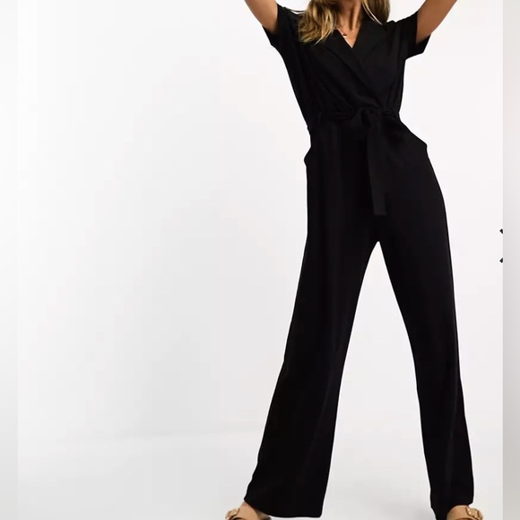 Short Sleeve Black Wide Leg Boiler Suit Size L - Picture 1 of 6